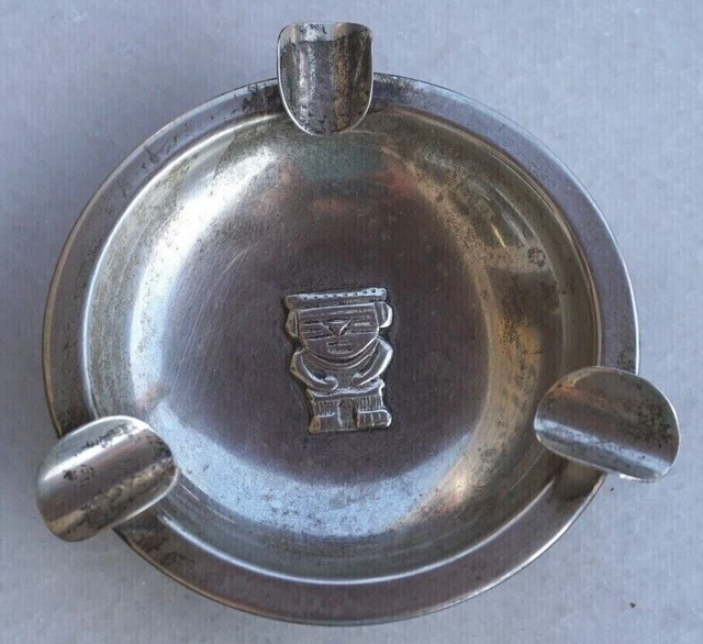 Vintage Peruvian Aztec Figure, .900 Silver Ashtray, JM signed, 3" Diameter, 31g