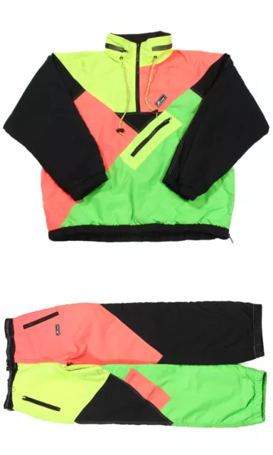 Vintage K.WAY Ski Snow Suit 2 Piece | Small | Snowsuit Jacket Neon Pants 26AF