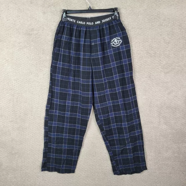 Monte Carlo Polo & Jockey Club Pants Mens L Black Blue Plaid Sleepwear Pajama