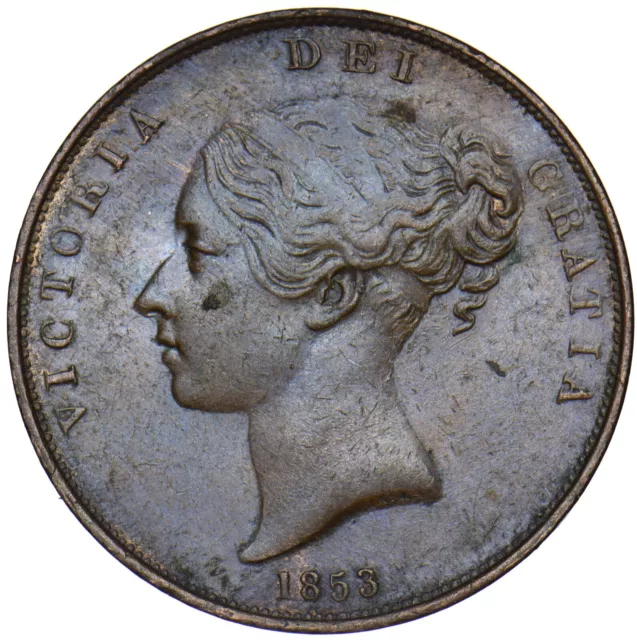 1853 Penny (Ot) - Victoria British Copper Coin - Very Nice