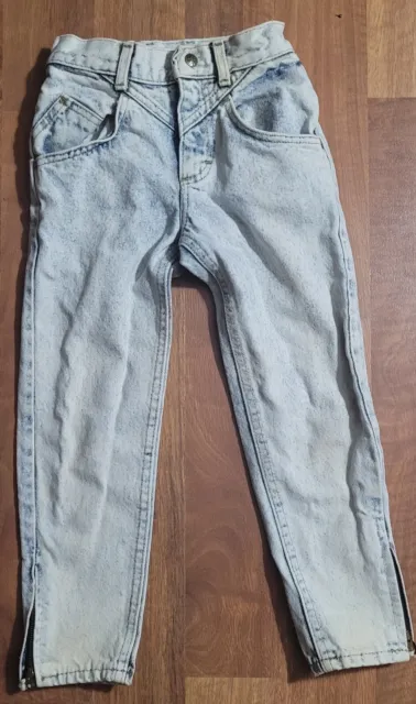 Vintage Lee Bleach Wash Jeans Girls Size 7 Denim 80s Mom High Waist Tapered