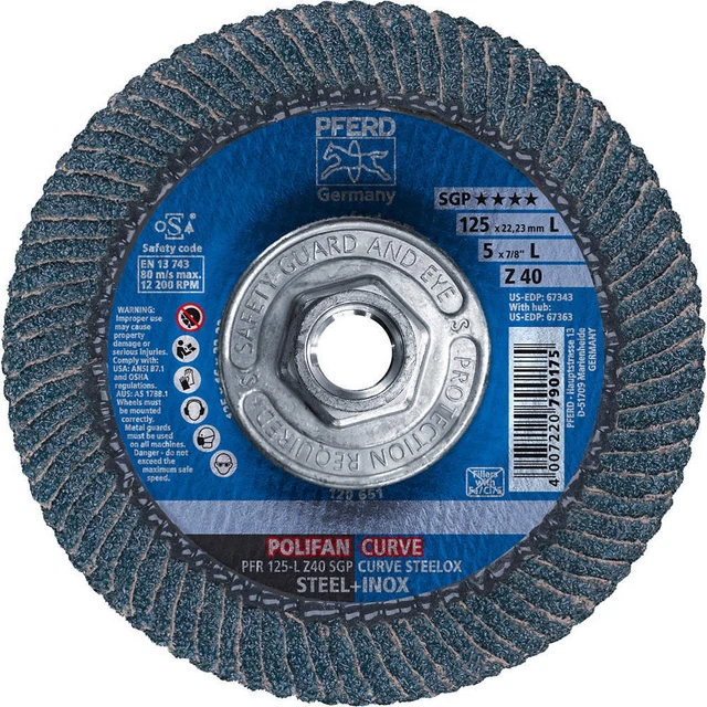 PFERD 67363 Flap Disc,5X5/8-11 ZIRC 40GT,L