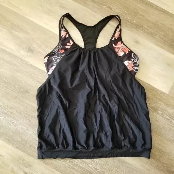 NWT Holipick Black Orange Floral Tankini Swim Top Size 18W