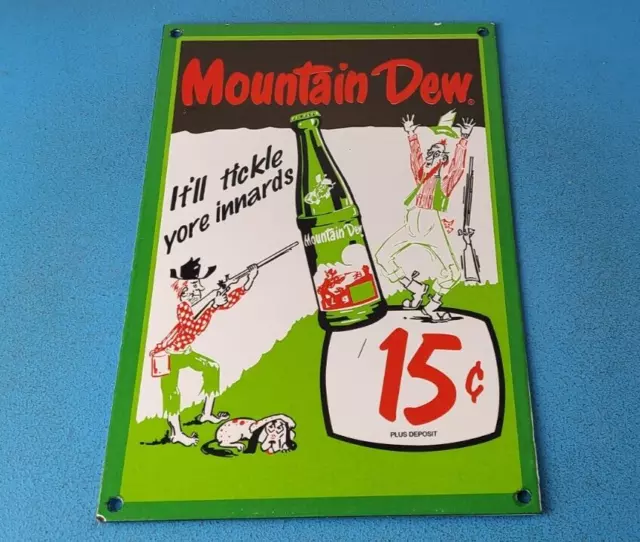 Vintage Mountain Dew Porcelain - Soda Bottles Sign - Gas Pump Plate Sign