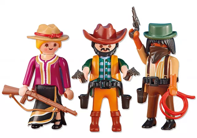 Playmobil Set 6278 a Cowgirl and 2 Cowboy Figures and Weapons Addon Western NEW