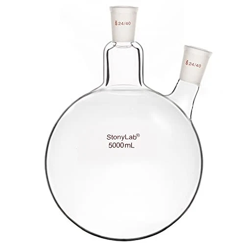 Glass 2 Neck Round Bottom Flask RBF, with 24/40 Center and Side Standard