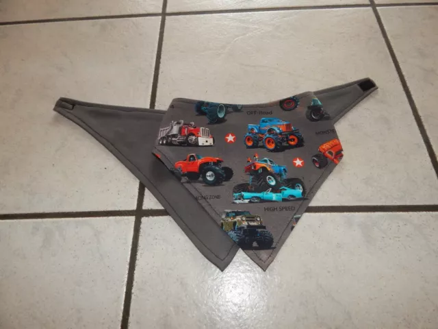 Dreieckstücher - Bandanas   aus Jersey  grau mit Monstertrucks und uni grau