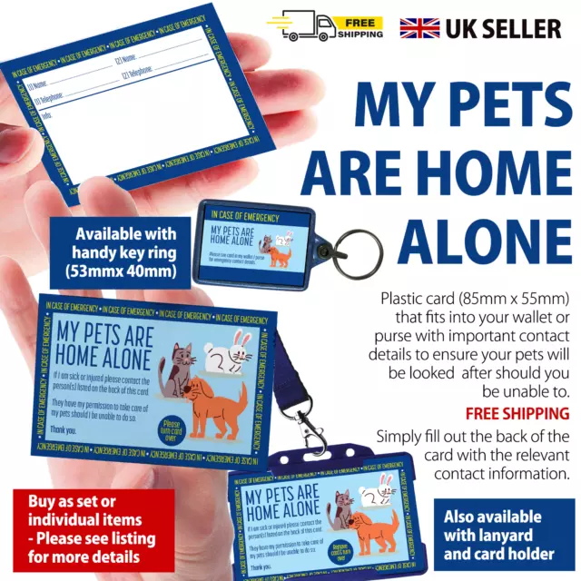EMERGENCY ALERT MY pet is home alone pvc plastic card with text back dog  cat £2.50 - PicClick UK