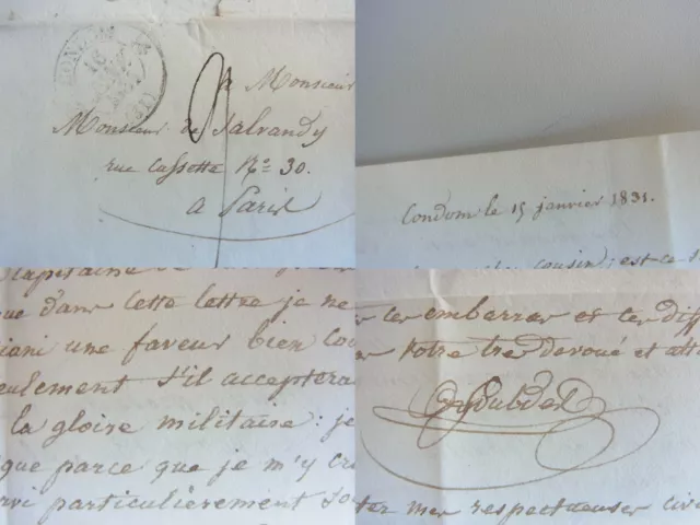 Lettre autographe CONDOM 1831 de SOUBDÈS á Narcisse-Achille comte de Salvandy