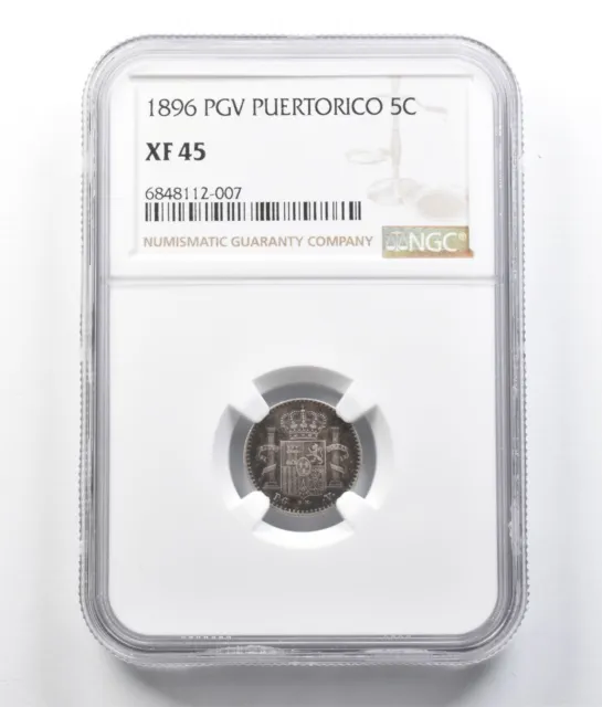 1896 PGV Puerto Rico 5 Centavos XF45 NGC *7010