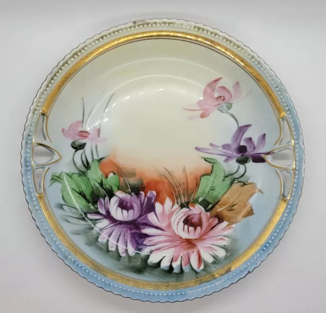 1920's Koenigszelt Silesia Hand-painted Floral Gold Trim Scalloped Edge Plate
