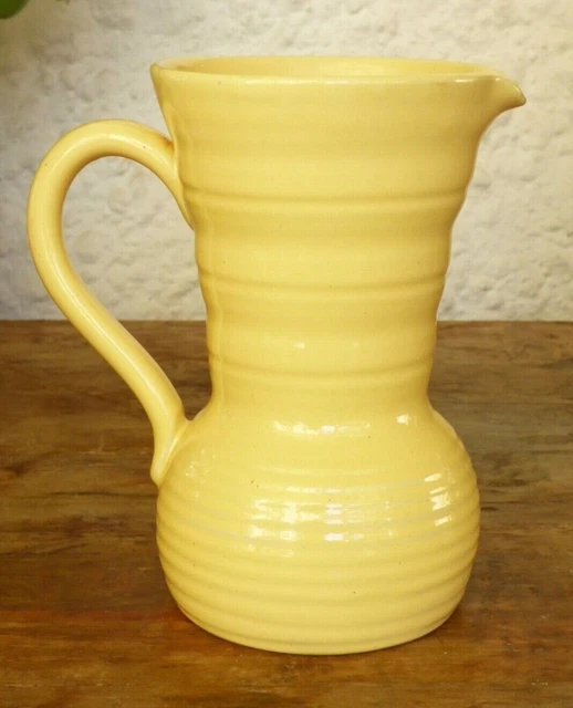 Vintage Lemon Stoneware Jug Pitcher Vase Lovatts 20th Century Art Deco Retro Exc