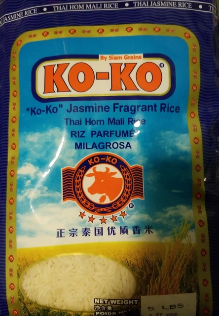 Korie Rice JASMINE THAI FRAGRANT Long Grain Rice 5lb Bag (Ko Ko Brand) £15.77 ...