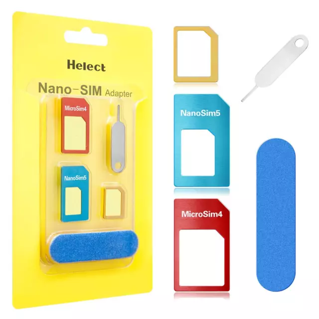 Helect Adattatore SIM Card Kit Adattatore 5-in-1 per Carte SIM Nano/Micro/Sta...