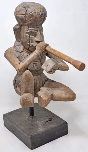Antique Wooden Musician Man Figurine Original Old Hand Carved