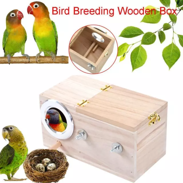 Caja de cría de aves pequeñas de madera para anidación periquito casa B4I1 L9R3 loros Fo C6G9