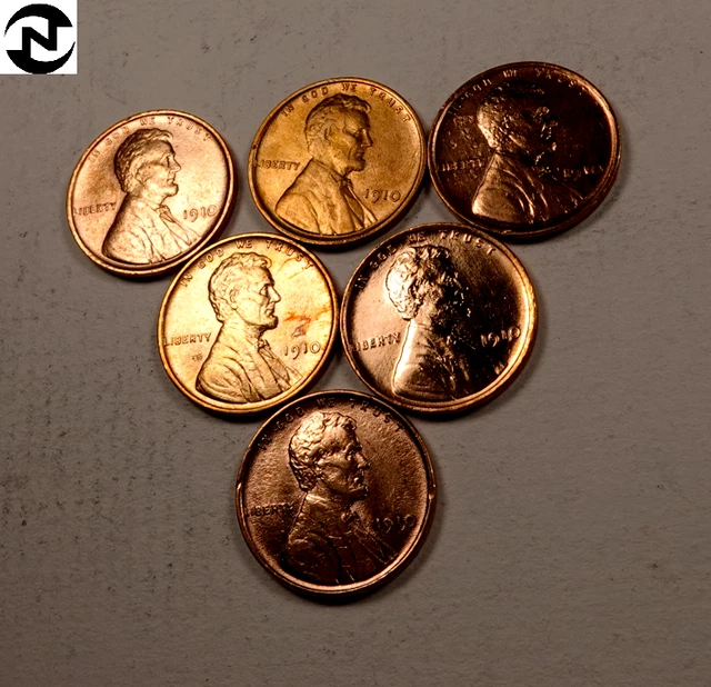 (6) 1910 Lincoln Wheat Penny Cent Set/Lot ~ Choice BU (red)~ Better Date! (WL74)