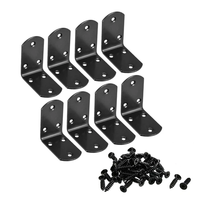 Corner Brace Angle Bracket Fastener L Shape 65mmx65mmx37mm Black Round End 8pcs