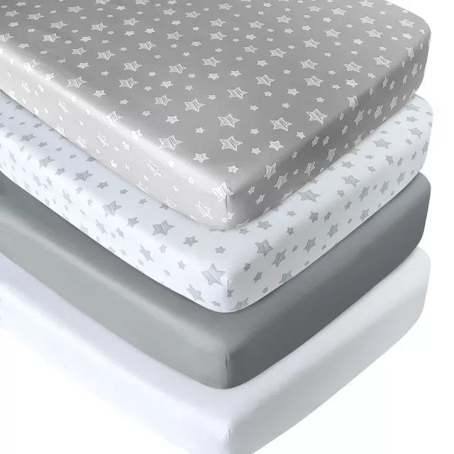 Ultra Soft Standard Crib Fitted Sheets For Baby Crib/Toddler Bed Mattress 4 Pack