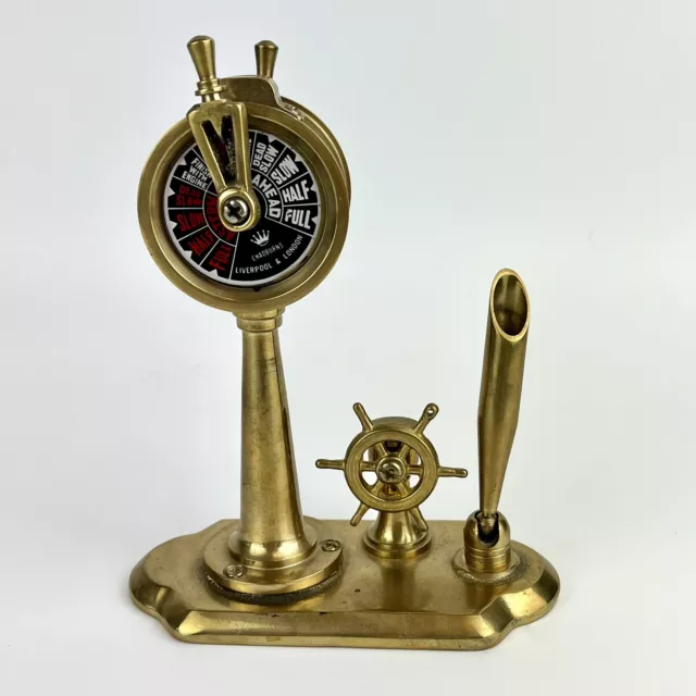 Vtg Chadburn's Telegraph Liverpool Brass Desk Pen Holder Ship Wheel Nautical