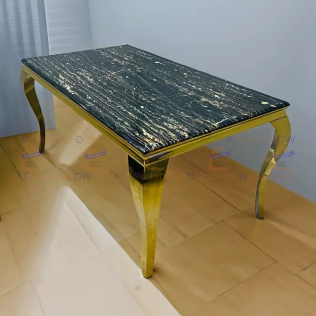 FurnitureDW Luxury Louis 150cm x 90cm Dining Room Table Black & Gold Marble Top