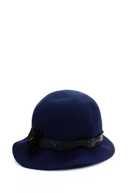 Eek! By Eugenia Kim Womens Flower Detail Strap Cloche Hat Navy Blue Wool Felt OS