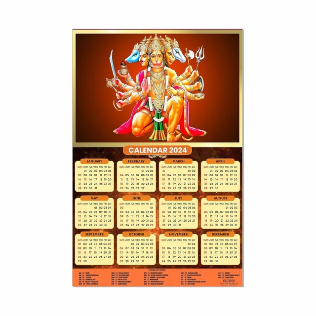 HINDU GOD PANCHMUKHI Lord Hanuman Ji Calendar Monthly Calendar 202412