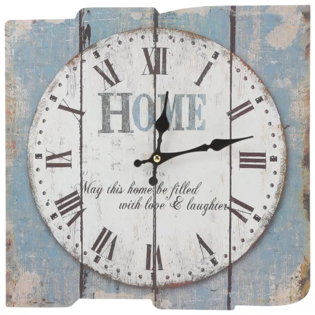 Square Rustic Wooden Clock Farmhouse Worn Decorative Roman Numeral Wall Clock