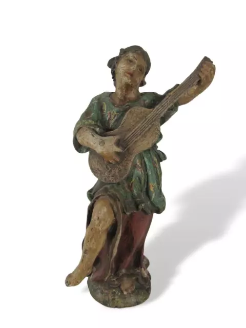 alte geschnitzte Holzfigur Apostel Musikant Musiker Barde