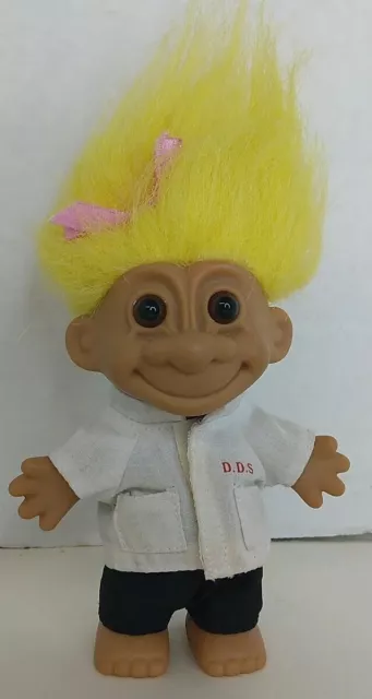 RUSS DENTIST TROLL DOLL With Yellow Hair and a pink bow no accessory Rare color