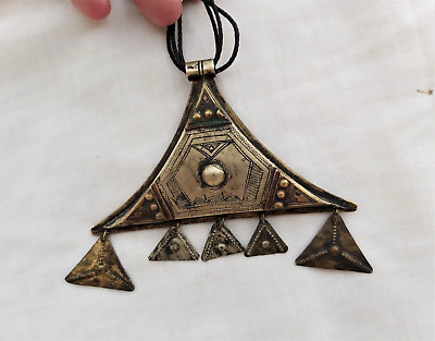 Ethnic Jewelry Nomadic Tuareg Tribal Bronze Amulet Engraved Protect Charm Pendan