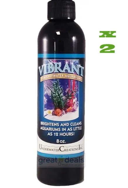 2 x Vibrant SALTWATER Liquid Marine Aquarium Cleanser Algae Killer 8oz