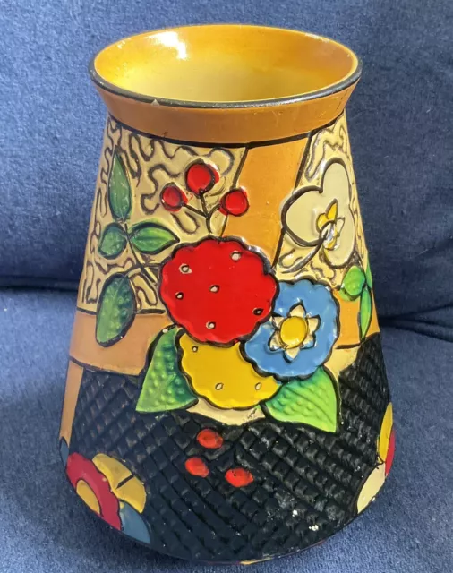 Art Deco 1930s Stunning Moulded Colourful Vase  Patent No. On Base &