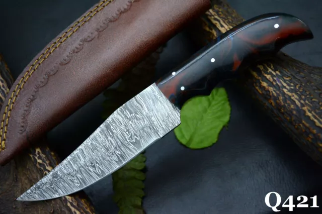 Custom Hand Forged Damascus Steel Hunting Knife Handmade,9.0"OAL (Q421)