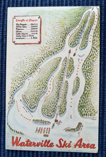 WATERVILLE VALLEY, NEW HAMPSHIRE NH~Ski Area Resort~Map of Trails~1960's Postcar