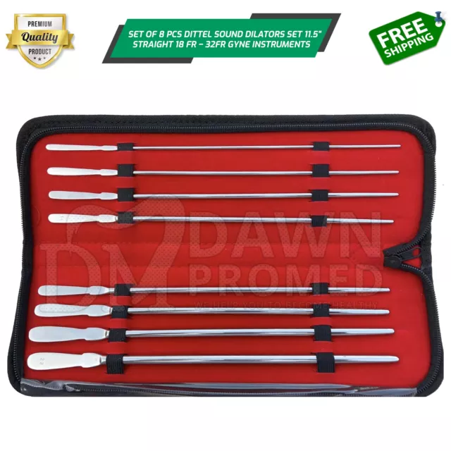 8 Pcs Dittel Urethral Sounds Dilator Set 11.5″ Straight 18 FR – 32F Single Ended