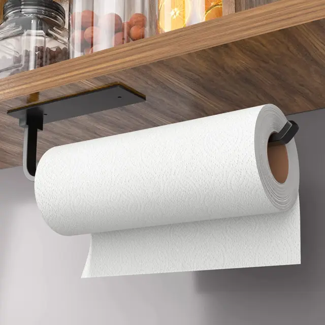Paper Towel Holder Under Cabinet Brushed Nickel Wall Mount Paper Towel  Holder with Damping Single Hand Operable, Under Counter Paper Towel Racks  with Self-Adhesive and Screw for Kitchen Bathroom And R 