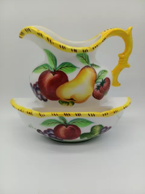 Lefton Pitcher And Bowl Fruit Pattern Wall Pocket