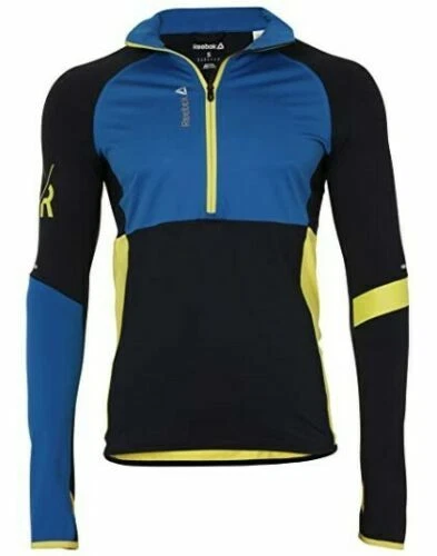 FELPA REEBOK UOMO Delta 1 2 Zip Mix Blu Navy Impatto Small Nuova