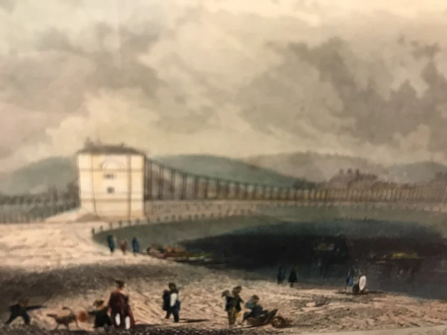 Lithographie Karlsbrücke Prag von AH Payne 1860 im Holzrahmen 15x12cm