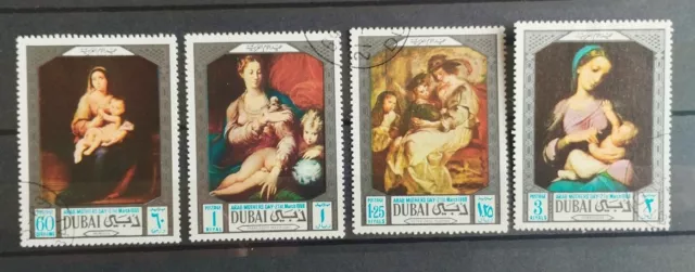 Série 4 Timbres Dubaï Fête des mères arabes - Peintures 1969 Oblitérés / Stamps