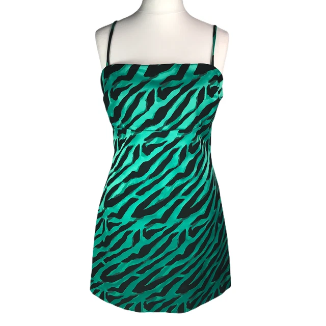 Mini abito jacquard verde River Island Caroline flack taglia 16 stampa zebra verde