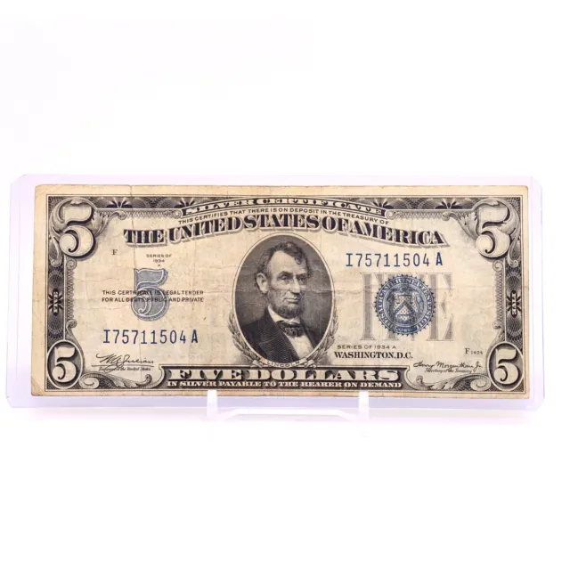 1934A $5 Five Dollar US Silver Certificate VINTAGE BLUE  F1651 Julian Morgenthau