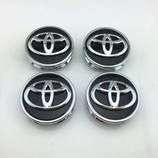 4x Black Toyota Hub Caps With Chrome Logo – 62mm Center Caps For Camry & More