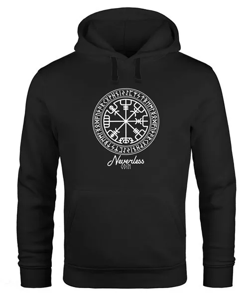 Hoodie Herren Wikinger Symbol Runen Wegweiser Kapuzen-Pullover Männer Neverless®