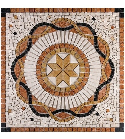Rosone Rosoni Mosaico in marmo, per interno ed esterni, Aurora rosso, cm.66x66