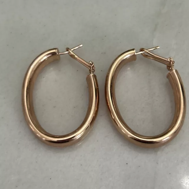 Milor Bronze Elongated Hoop Earrings Omega Back Italy Signed