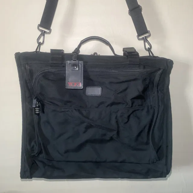 TUMI Men's Alpha Garment Black Tri Fold Carry On Bag Large w Wall Mount / Lock
