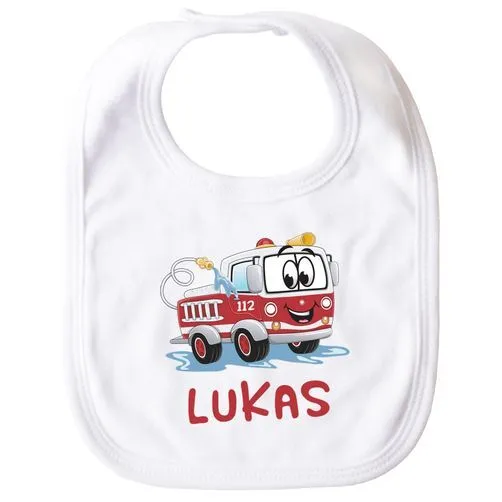 personalisiertes Baby Lätzchen mit Namen Feuerwehr-Auto Baumwolle Junge/Mädchen
