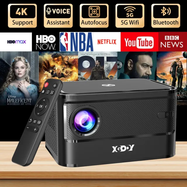 4K AutoFocus Projector XGODY Smart HD LCD Android Bluetooth Video Home Theater